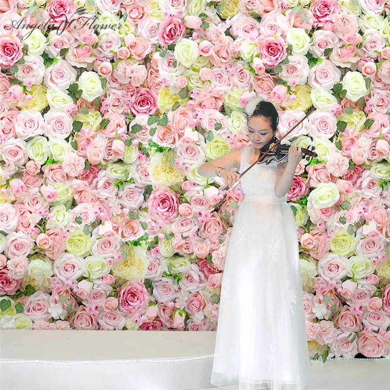 Cheap Artificial Rose Pompon Flower Wall Panel Wedding Backdrop Decor flower wall