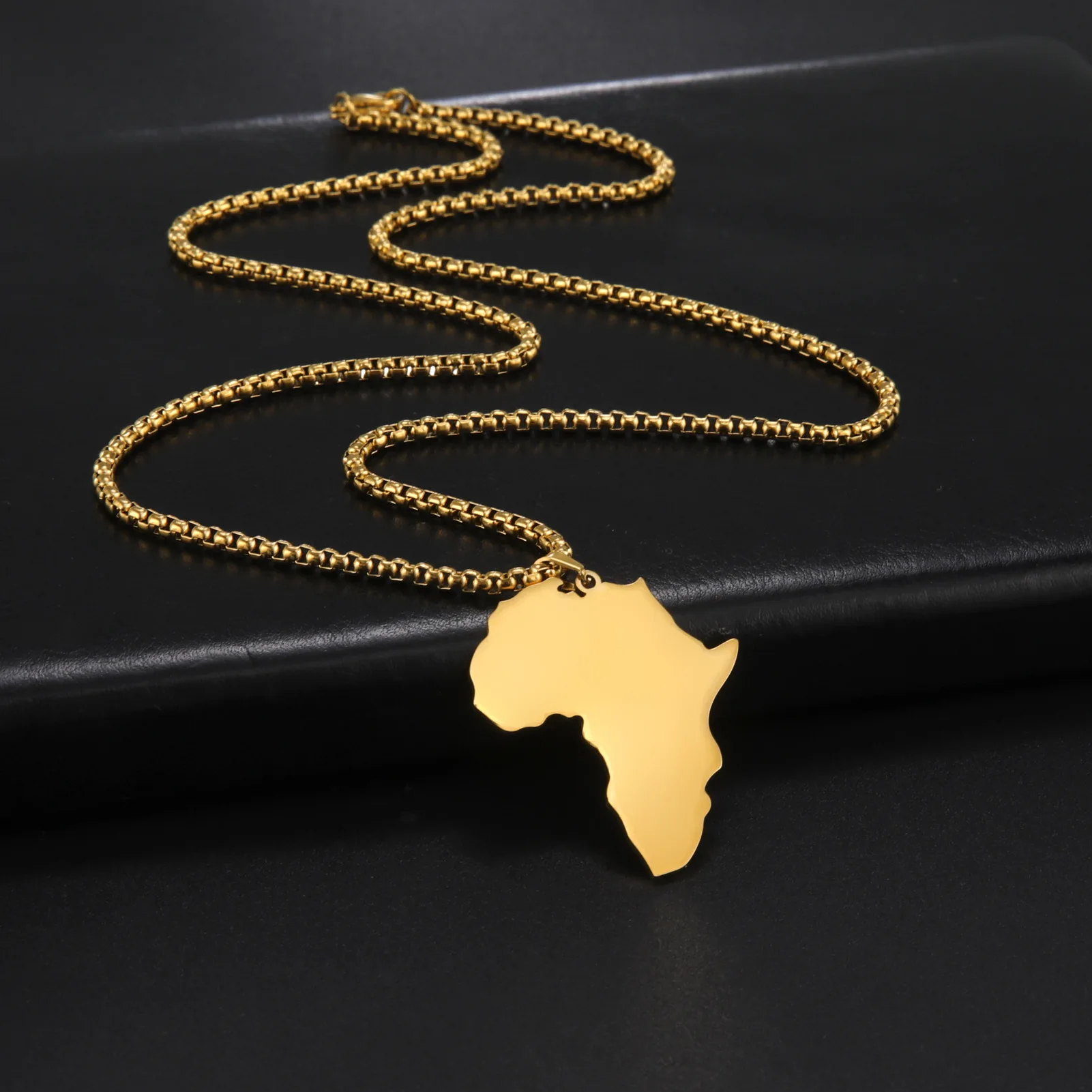 Africa Motherland Memory Jewelry Stainless Steel Cutting Shape Hip Hop Africa Map Pendant Necklace For Men