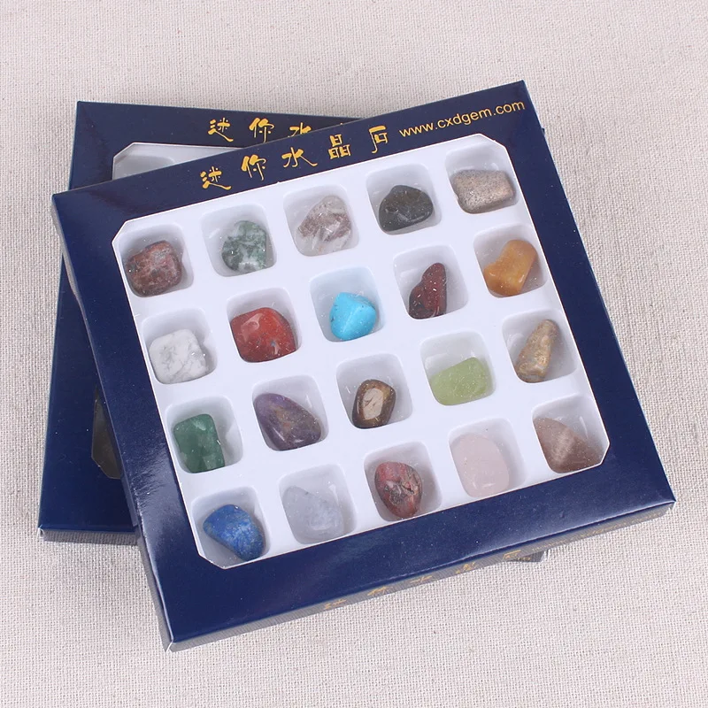 Natural 7 Chakra Crystal Stone Tumbled Different Mineral Rock Crystal Gemstone Set BOX