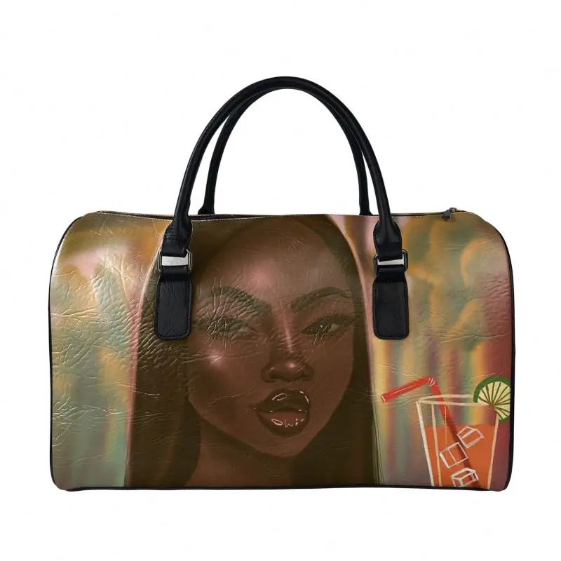 
Waterproof Fabric Luggage Travel Duffel Bags Suitcase Cases Overnight Afro Girls Black Art Printed PU Leather Bag Travel 