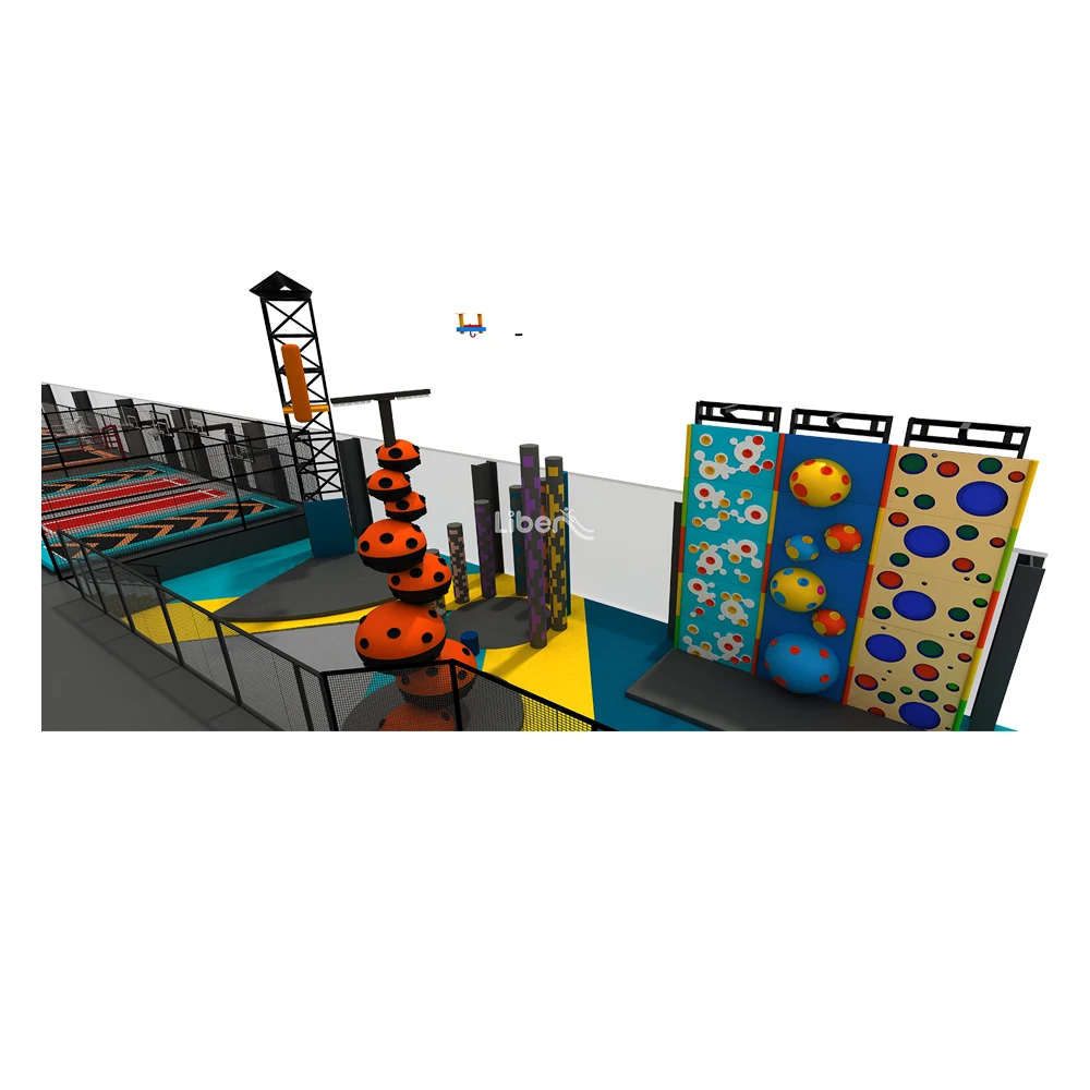Large indoor play park commercial kids trampoline park with slide and climbing walls