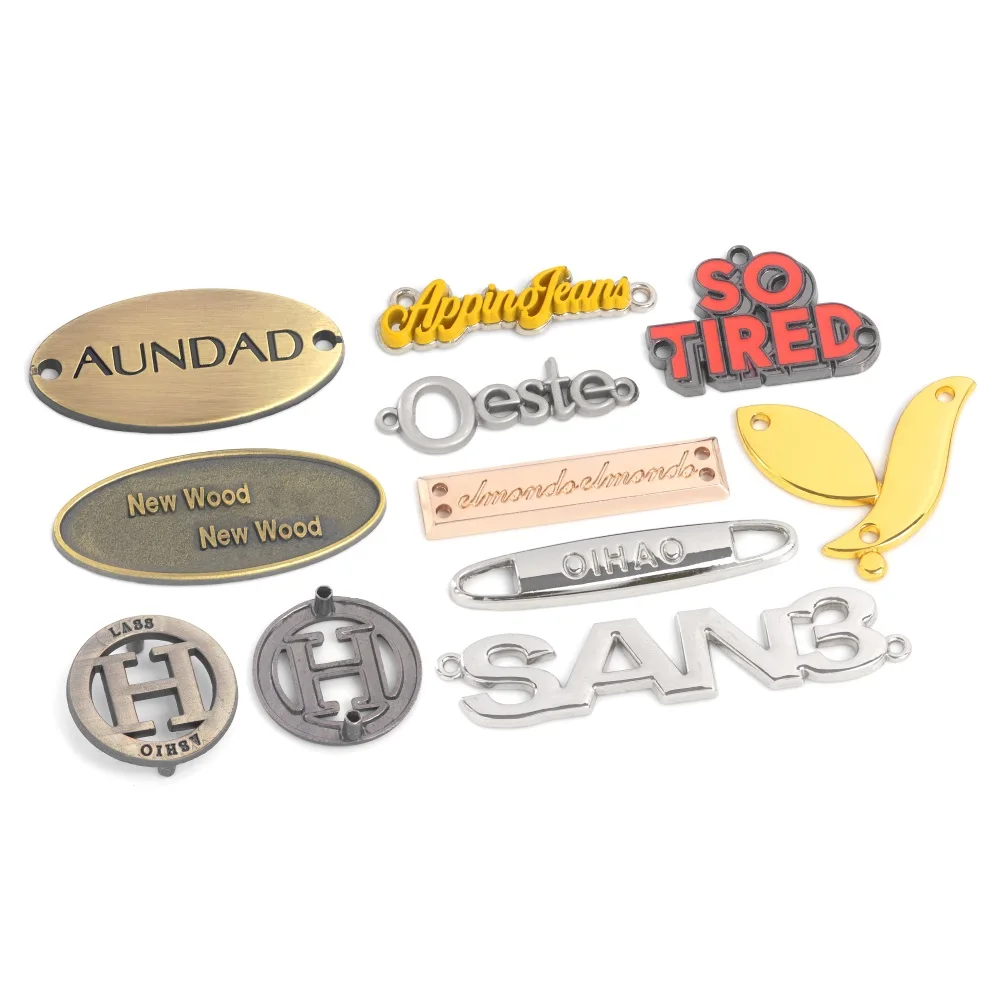 Bag Shoe embossed gold custom brand abaya logo plate metal label engrave metal clothing tags for clothes clothing bags handbags