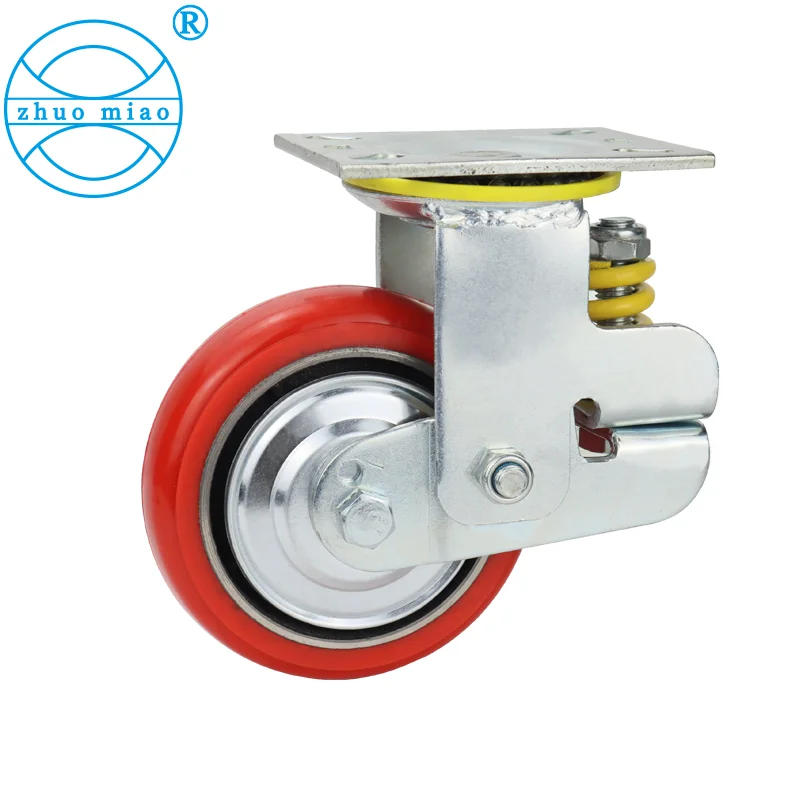 
factory cheap price6 inch Single springs PU wheel for automobile industry shock absorber caster Universal caster with brake 