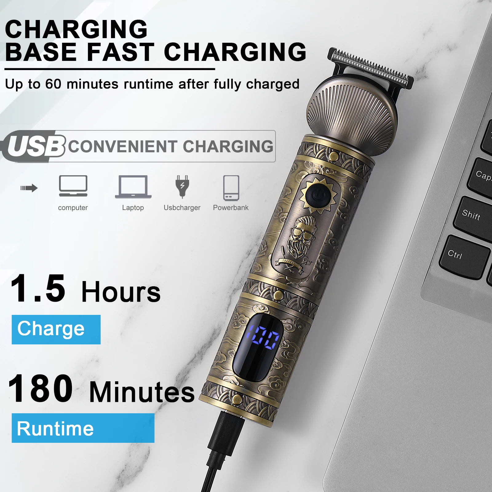 Hatteker New 2In1 Hair Clippers For Men Rechargeable Electric 0mm Hair Trimmer Haircut Machine Trimmer