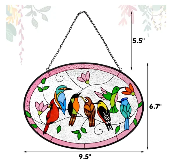 Stained Glass Ornament Cardinal Hummingbird Suncatcher Hand-Painted Double Side Glass Panel Window Hanging Decor