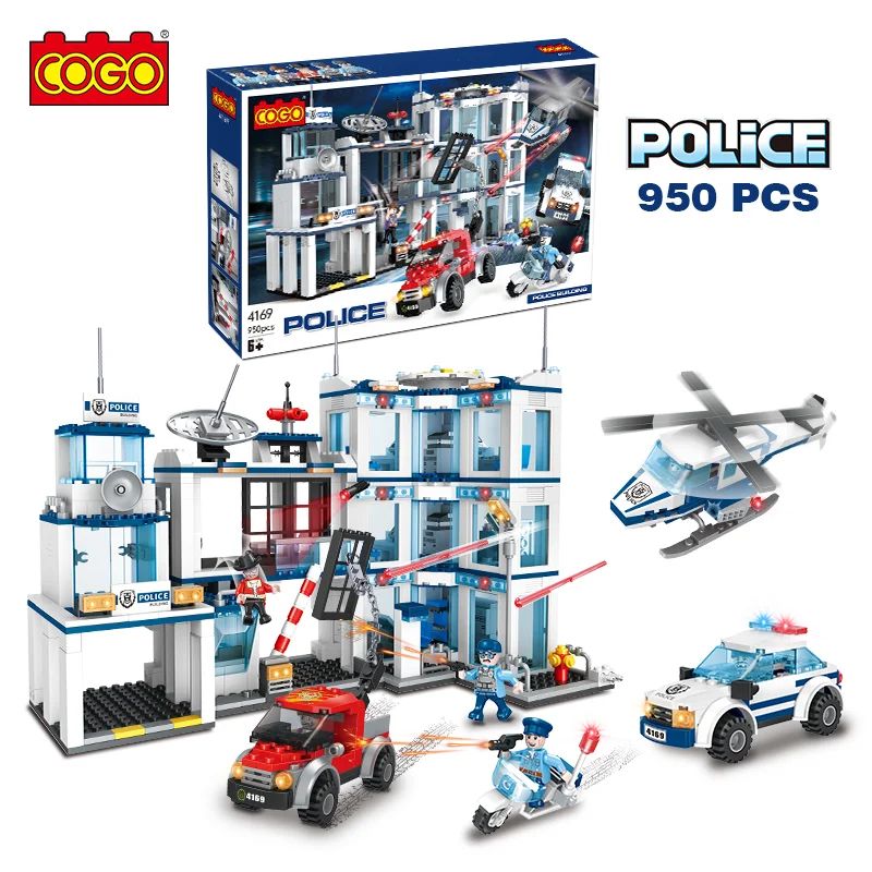 COGO  4169 City Police Car Series 950PCS 3D police station Model Plastic Build Block Toys Set For Kid