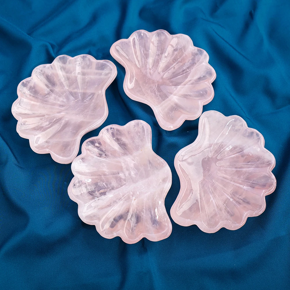 Hot selling wholesale crystal carving  Rose Quartz Shell bowl spiritual healing home decoration