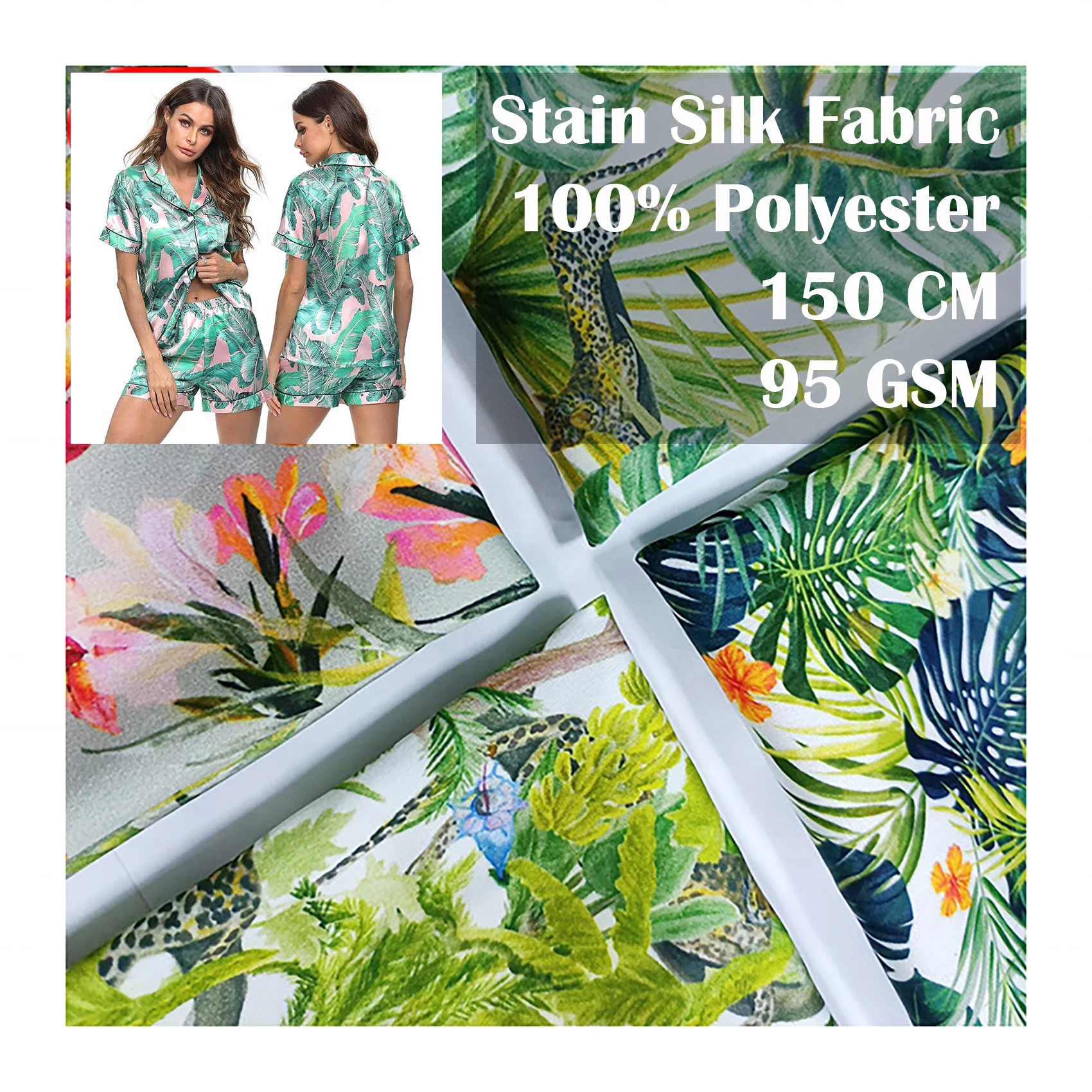 Digital Print Floral Silk Satin Fabric for clothes shirt pajamas Dress with NO MOQ custom print and plain color