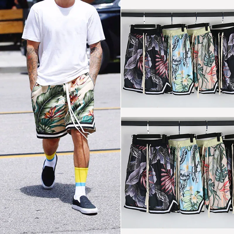 Summer Casual Zipper Pockets Shorts Mens Floral Print Shorts