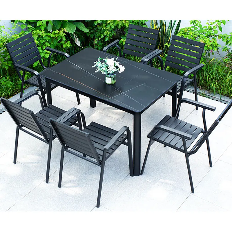 garden outdoor dining table chair set for Restaurant portable plastic wood patio Dining furniture set