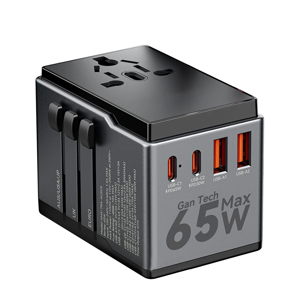 Лидер продаж, новое многофункциональное зарядное устройство Gan 65W Uk/Us/Aus/Eur, многофункциональное зарядное устройство для путешествий