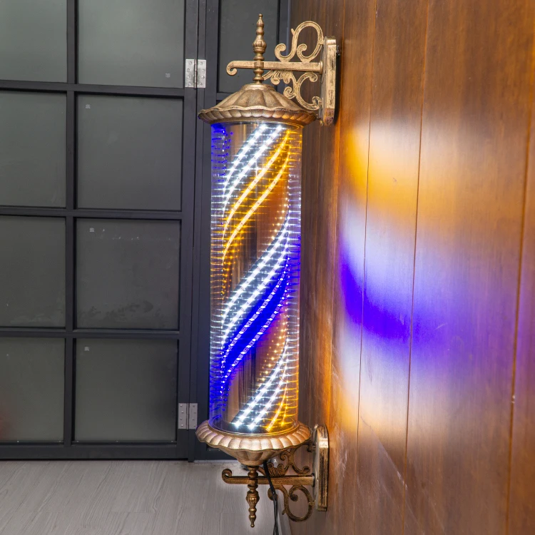 Barber Pole Classic Hair Salon Barber Shop Sign Rotating Illuminated LED Lamp Outdoor Waterproof Barber Pole