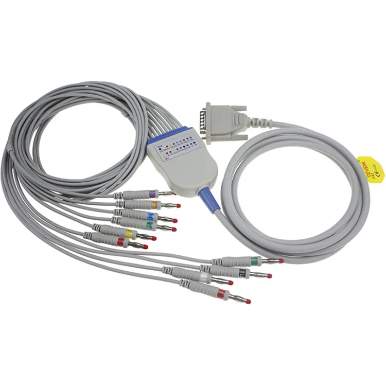 Compatible Schiller AT3 AT6 CS6 AT5 AT10 AT60 EKG Cable Factory Custom Banana 4.0 IEC AHA Without Resistor DB 15pin EKG Cable