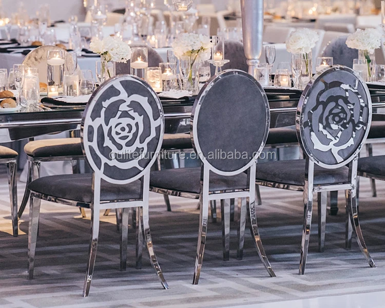 Round Back Stainless Steel Leg Gold Wedding Chairs for Rental and Wholesale