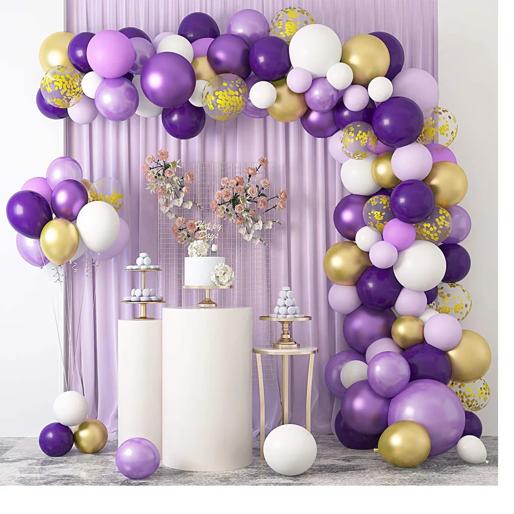 Wedding Bachelor Party Balloon Garland Arch Macaron Purple Balloon Chain Set Dark Purple Gold Balloon Decoration