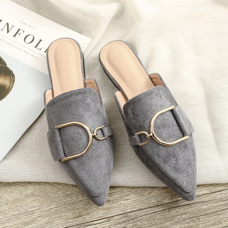 
The New Listing Spring Pointed Toe Slippers Ladies Outdoor Suede Mules Flat Shoes Fashion Causal Woman Shoes 