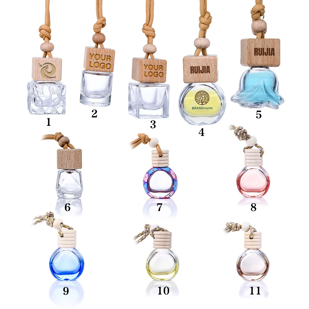 8ml Hanging Aroma Liquid Scents fragrance bottle diffuser glass car air freshener hanging perfume bottle with wooden