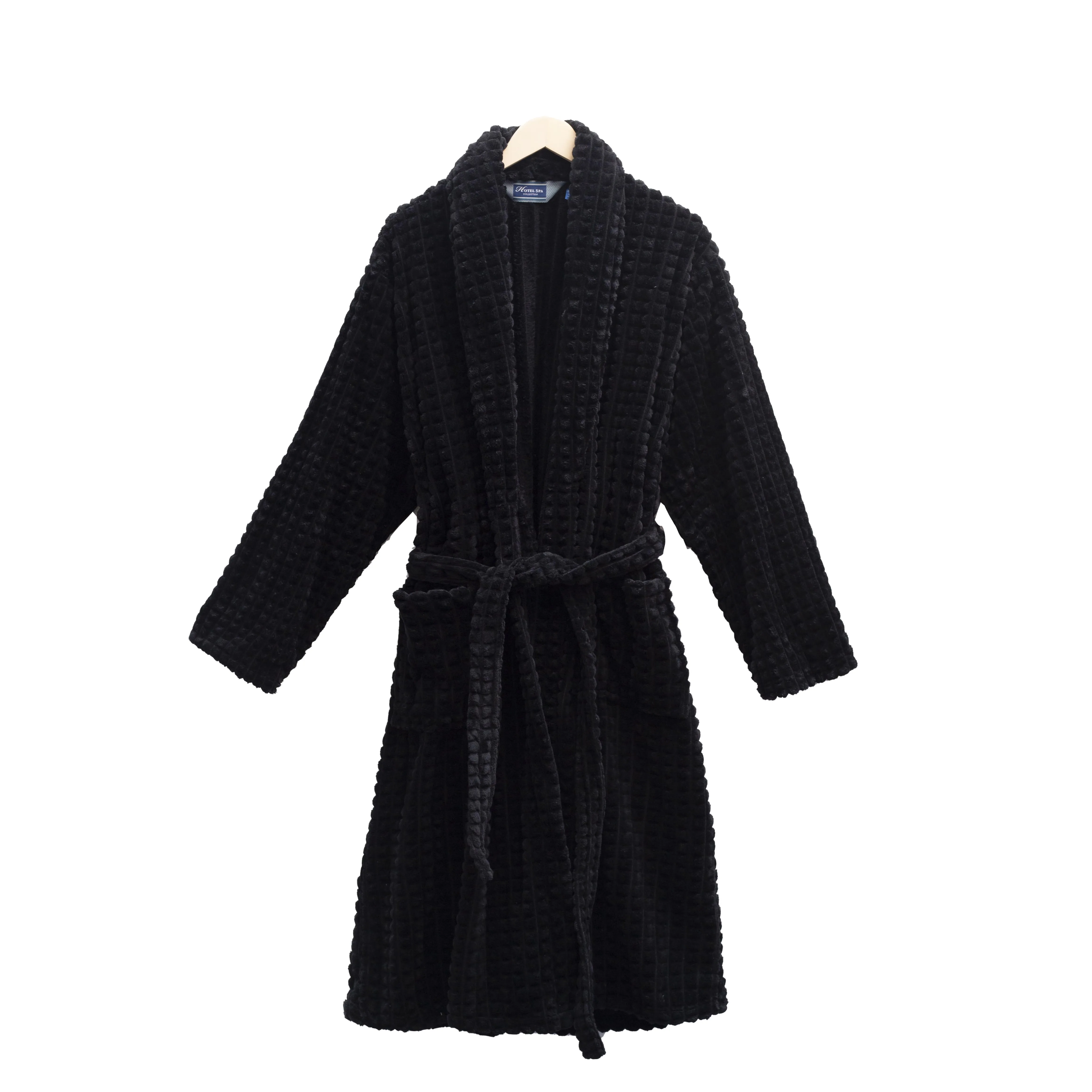 Soft Warm Shaggy Bathrobe for Men Plush Spa Robe dark color winter warm flannel and coral fleece