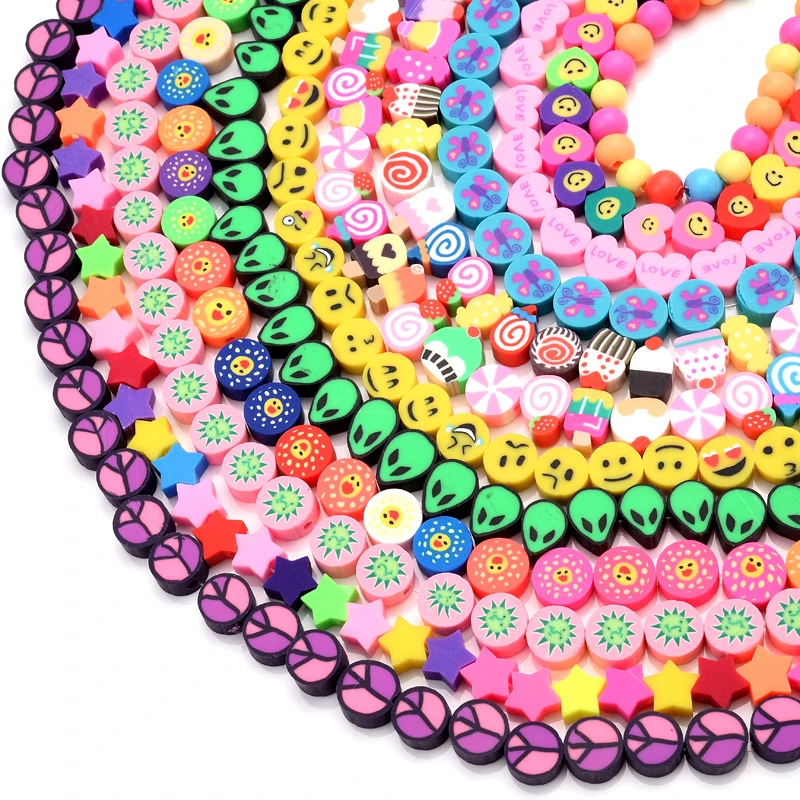 New Style Clay Beads Approx 40Pcs 10mm Animal Flat Round Loose Handmade Polymer Spacer Bead for Jewelry Making Necklace Bracelet