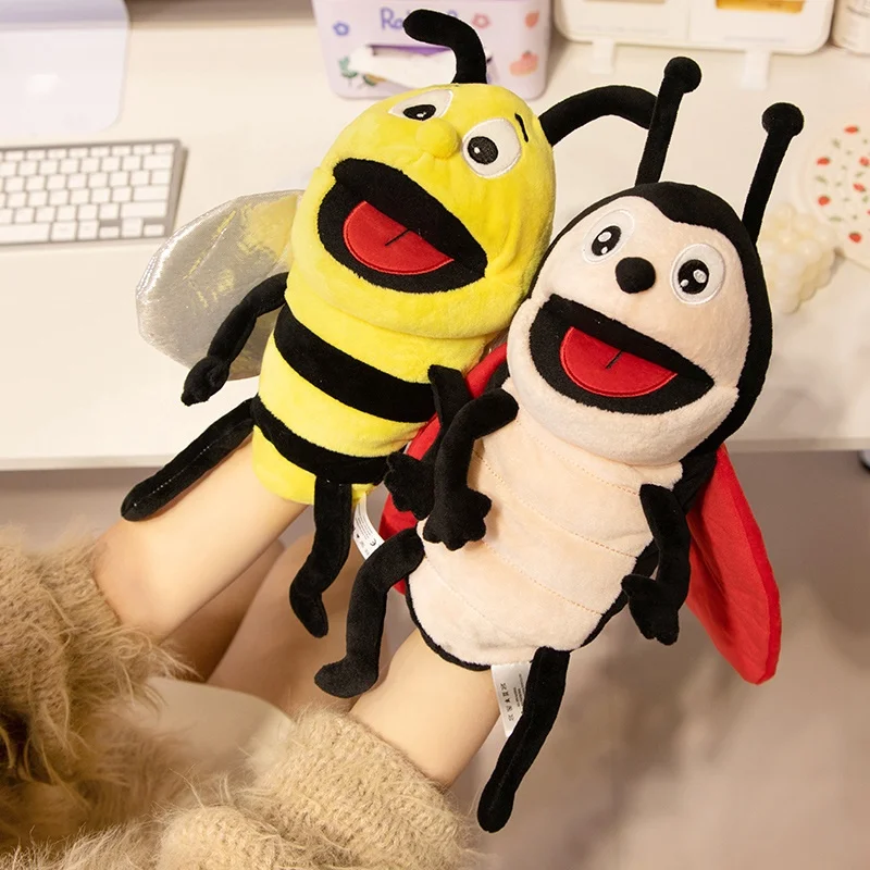 Wholesale Custom 40cm Cartoon Insects Series Plush Hand Puppets Stuffed Animal Soft Cute Bee Ant Ladybird Plush Educational Toy