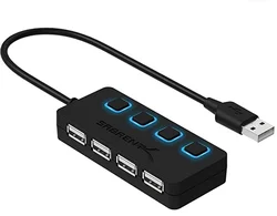 4-Port USB 2.0 3.0 4 in 1 Data Hub with Individual LED lit Power Switches for Mac & PC mobile charger cabinet & laptop computer