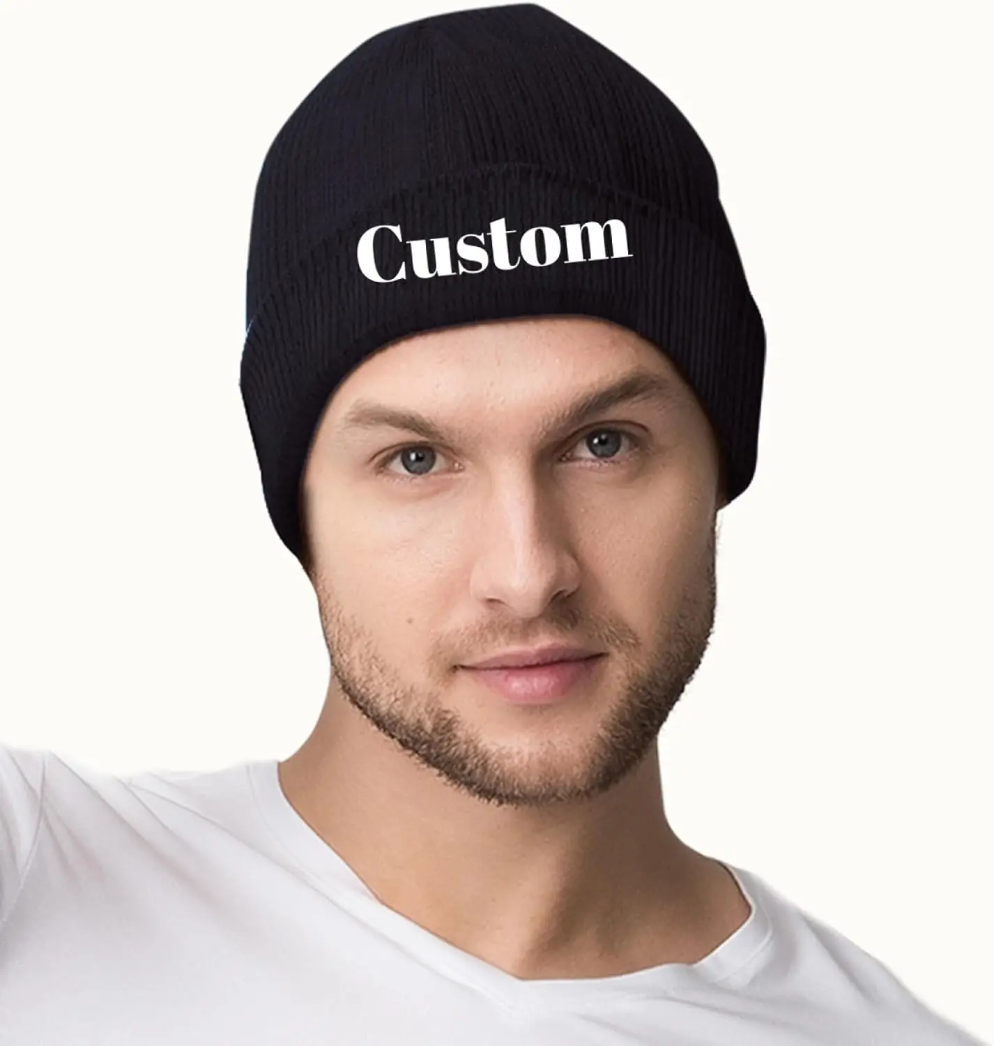 Custom Knitted Beanie Hats with Embroidery Text Logo and Print Image Personalized Design Winter Warm Hat