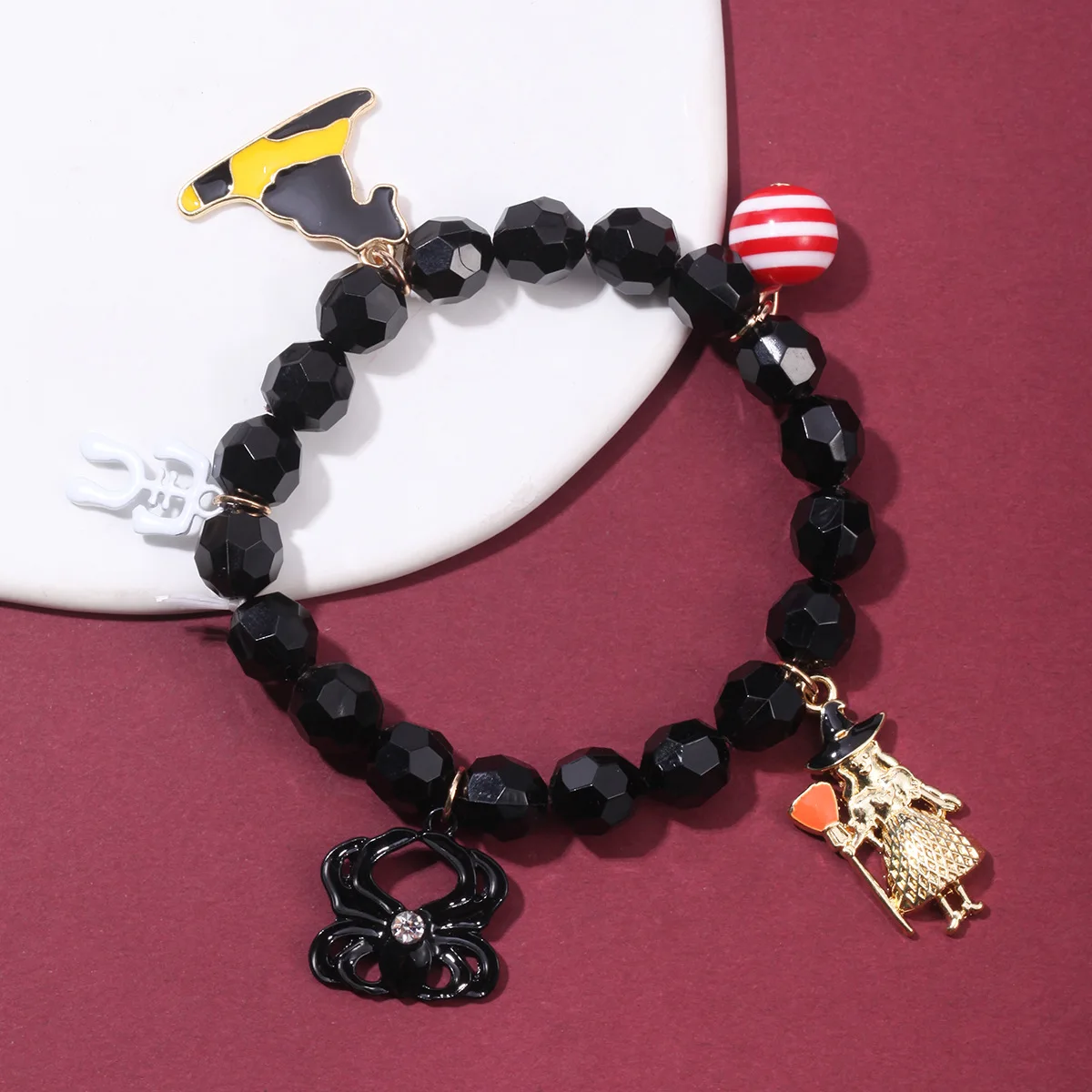 Bestone Funny Pumpkin Evil Eyes Chaem Bracelet Multi Color Crystal Beads Spider Pumpkin Bracelet Halloween Charm Bracelet