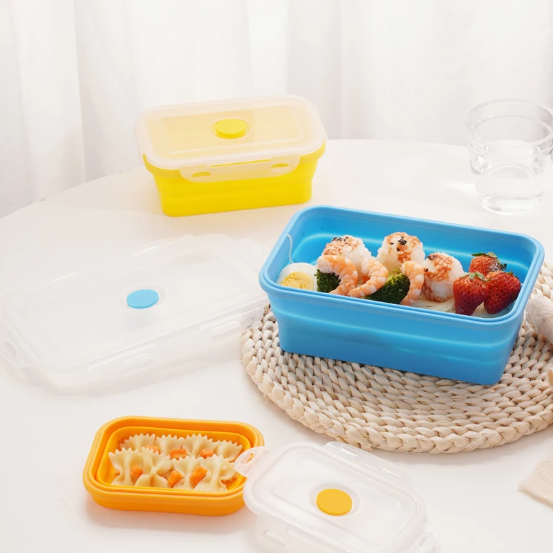 Customized 4 Pieces Colorful Food Container Large Foldable Lunch Crisper Bento Box Food Grade Jelly Silicone Lunchbox For Camp