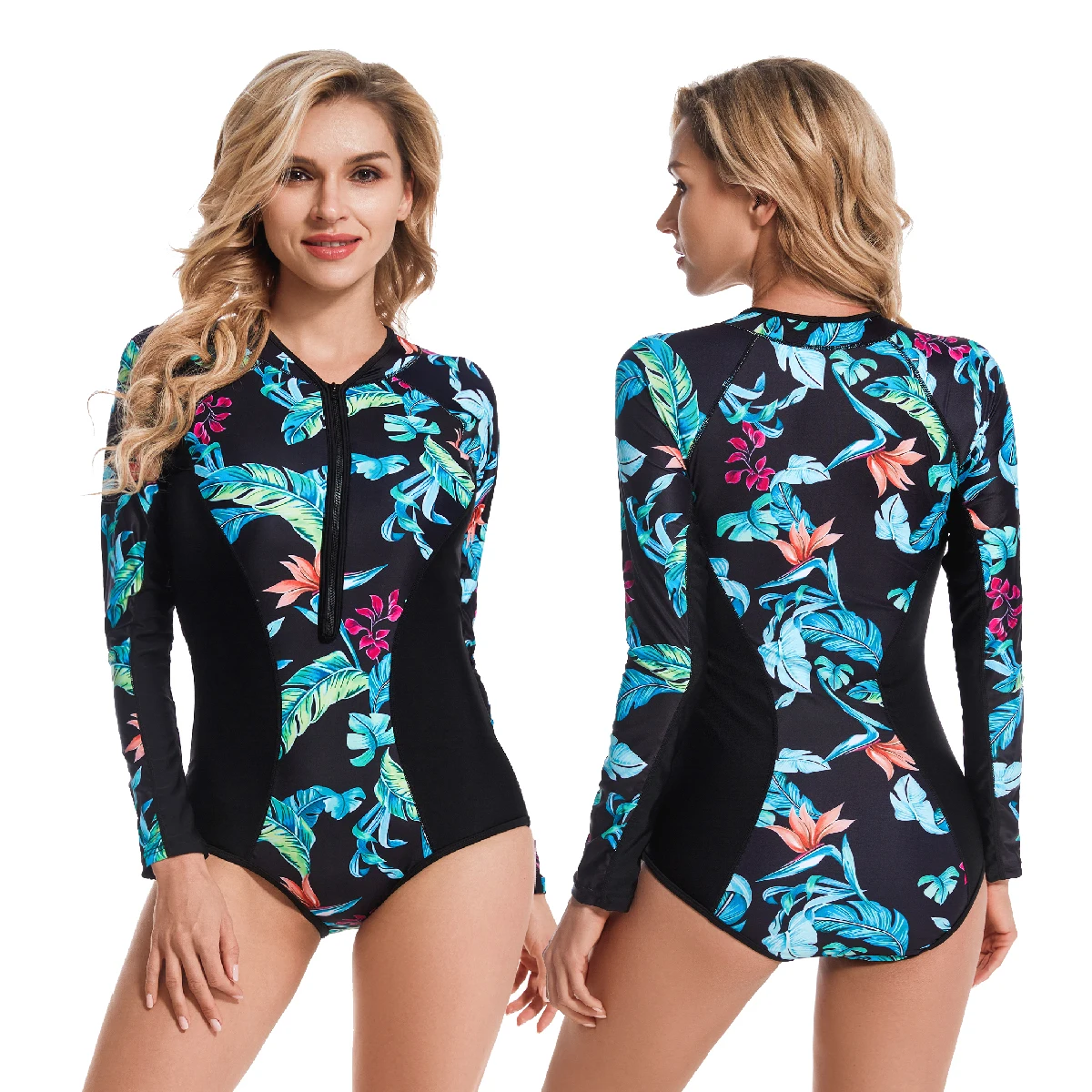 AOSHILI 2022 new fashion colorful women block design rash guard anti uv girls rash guard one piece long sleeve surfsuit swimwear