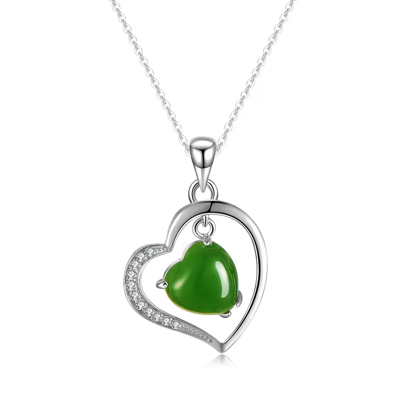 HMOIS Hot sale green onyx pendant natural heart shaped gemstone pendants 925 sterling silver for jewelry making
