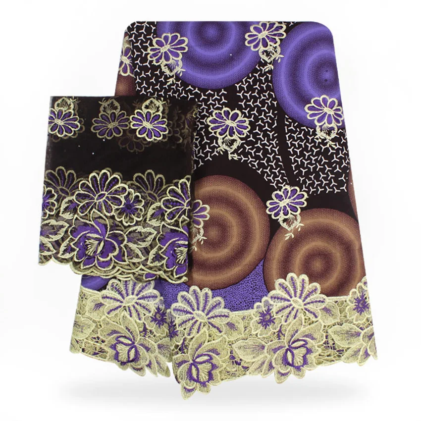 African Guipure Cord Lace Fabric Latest Ankara Wax Mix Lace Embroidery 6+2Yards