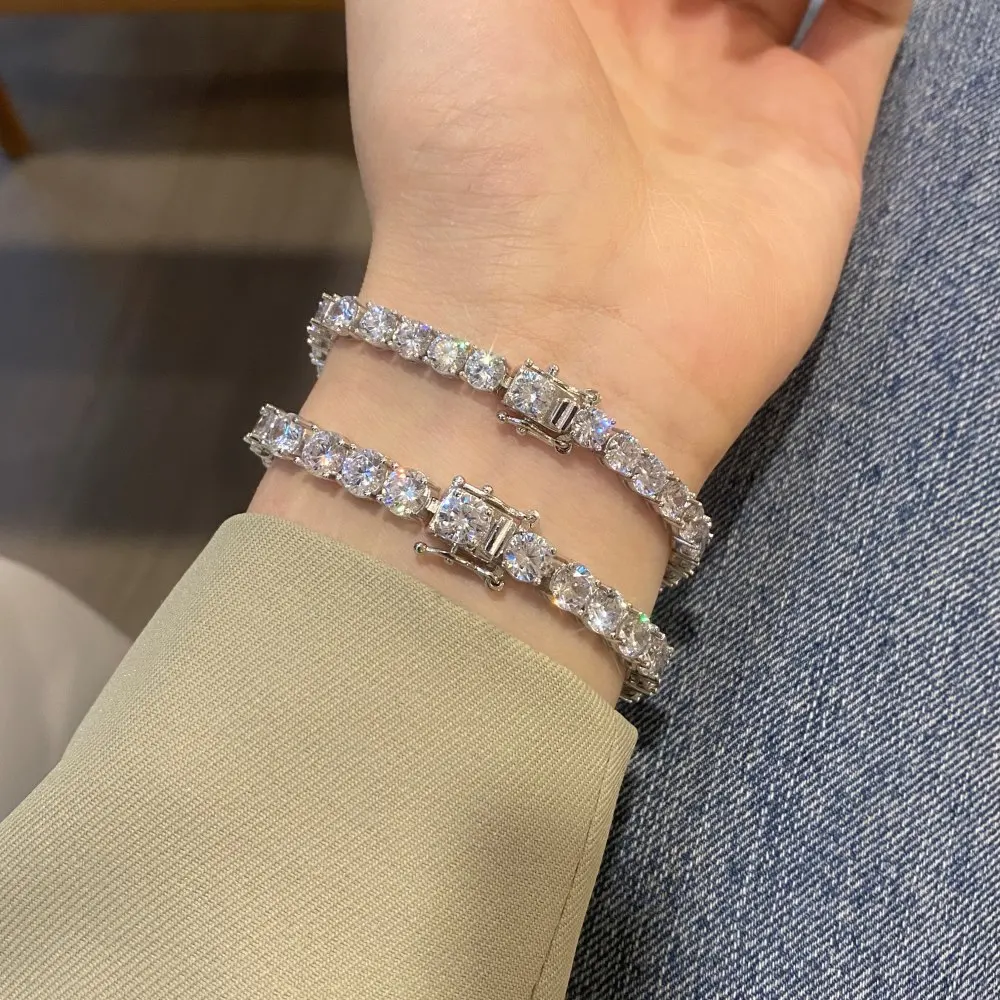 Wholesale 925 sterling silver Tennis chain 2mm 3mm 4mm 5mm 6mm Diamond Charm Bracelet for Fine jewelry