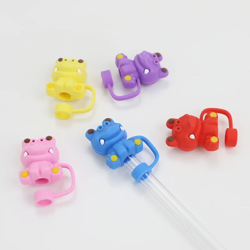 Custom 3D silicone straw toppers for 10mm drinking straw covers with cartoon designs for tumblers mugs