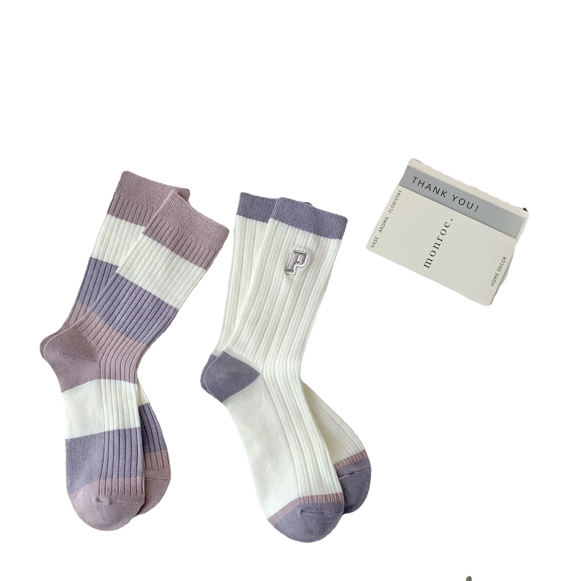 Purple Series Women Slouch Socks Cute Stripes Bamboo Cotton Socks Soft Cotton Knitting Fashion Womens Socks Wholesale