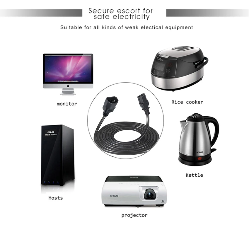 Ac 10A 250V 3 Pin Prong Extension cord Iec C14 To Plug  C13 ac Power Cord Cable