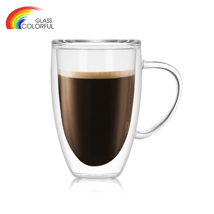 Double wall glass cup drinking coffee cups with handle borosilicate drinking 350 450ml borosilicate glass cup