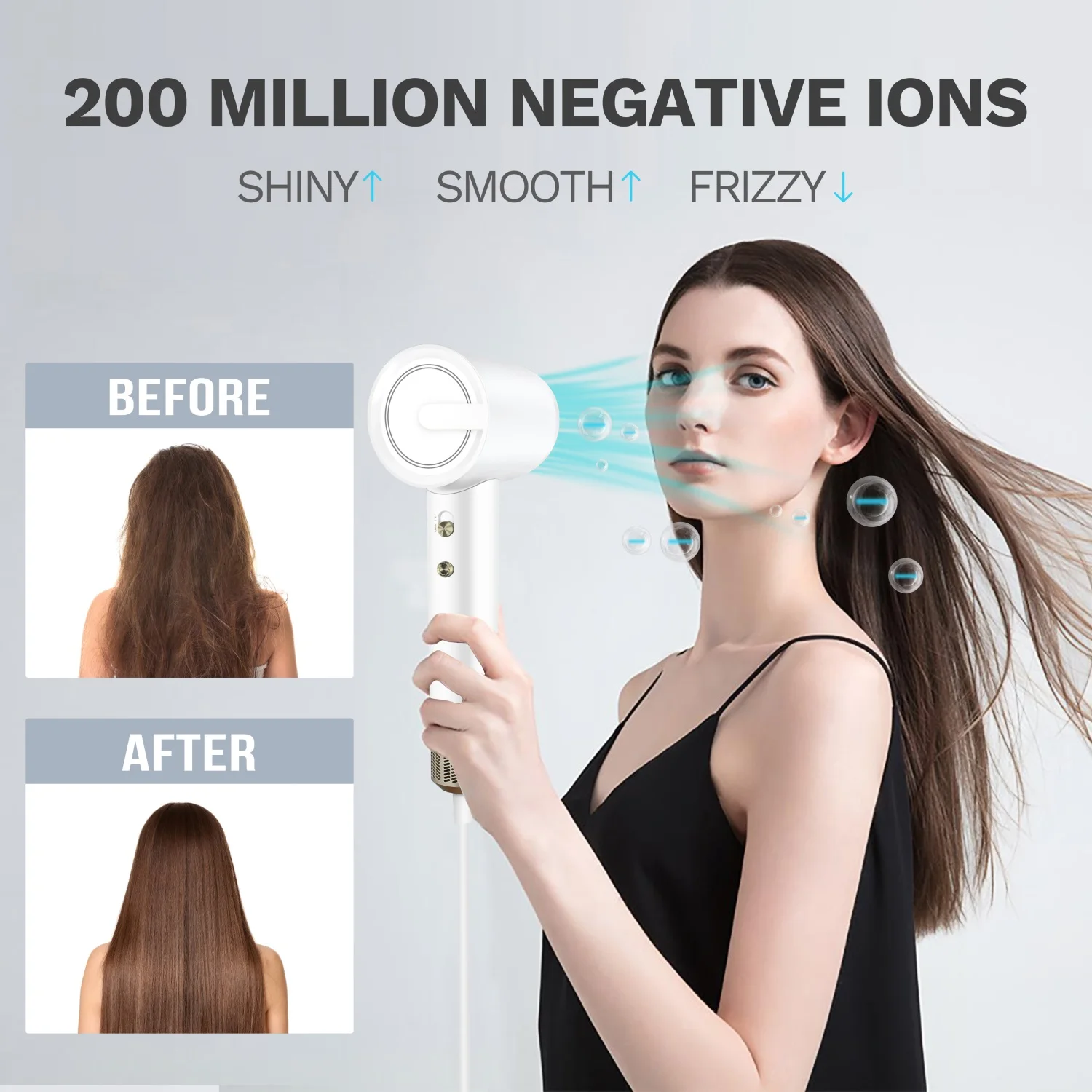 Blue White Color Leafless Hair Dryer Intelligent Temperature Control Negative Ion Static Sonic Hair Dryer Dy Air Wap Sons