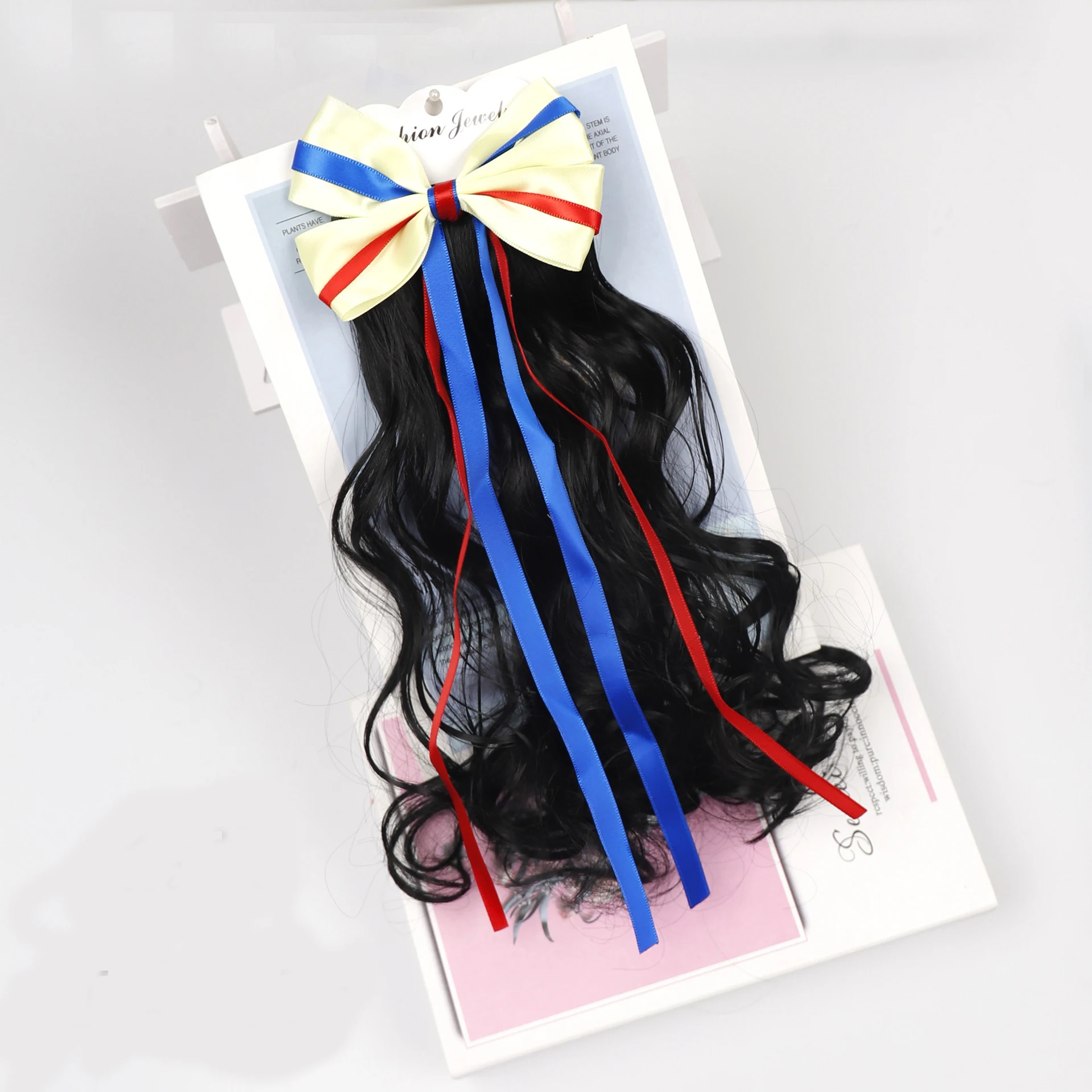 Kid Wig Hairpiece 10 Inch Short Natural Curly Clip In Ponytail Hair Extension With Bow Ribbon