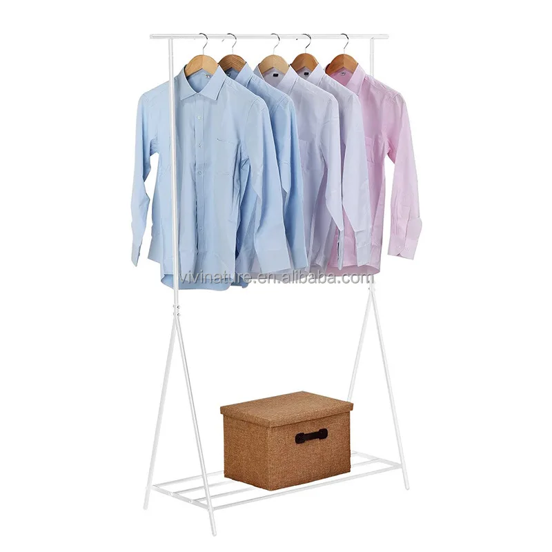 Single rod garment cloth drying rack with shoes storage shelf