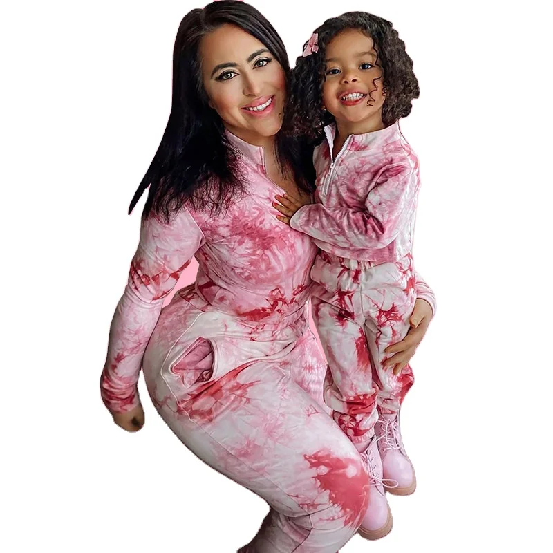  Autumn tie dye long sleeve pants mommy and me outfits family matching sets mom