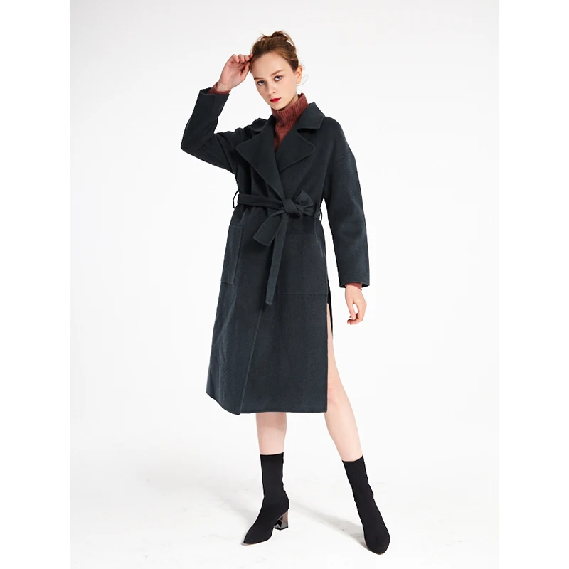 
RENI Natural style wholesale Natural Color slim wool coat women with Pockets 