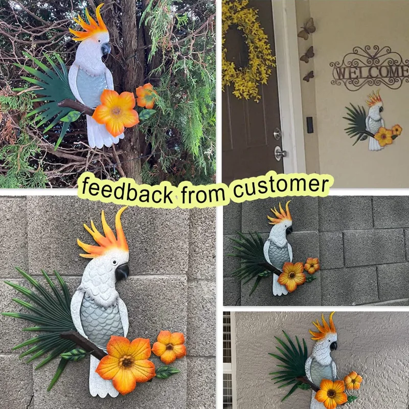 Home Decor Indoor Outdoor Fused Glass Paint Hanging Garden Decoration for Patio Fence and Porch Metal Parrot Wall Decor