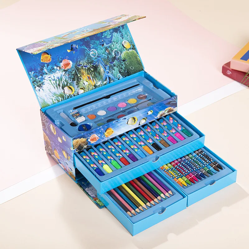 2021 New Professional Back To School Drawing Set With Marker Pens Crayons Pencils For kids Birthday Gift with color box