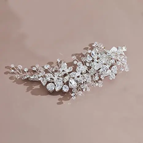 Wedding Hair Clip Bridal Hair Comb Rhinestones Accessories for Brides Flower Girl Bridal Hair Pieces (Sliver)