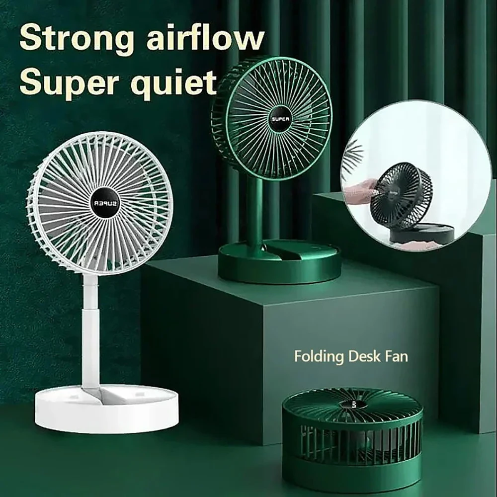 JR Factory wholesale Folding Portable Fan Ventilador Recargable Floor Fan Usb Desk  Wireless Telescopic Fans
