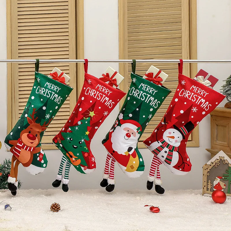 NEW 58cm christmas tree decoration socks high printing with felt leg gift red christmas stocking