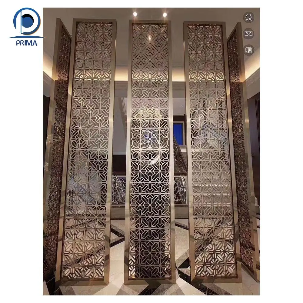 Prima Stainless Steel Folding Screen Still Luxury Gold Laser Cut Privacy Cabinet Partition For Living