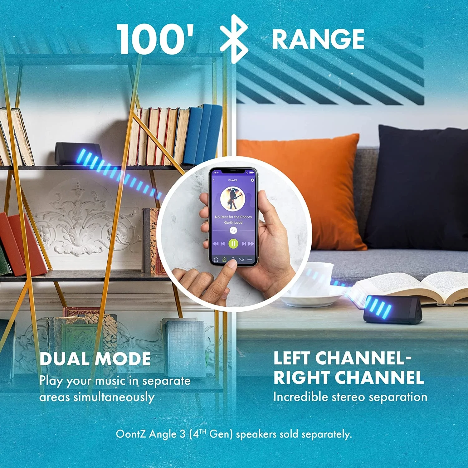 Angle 3 BT Portable Speaker Louder Volume Crystal Clear Stereo Sound Rich Bass 100 Foot Wireless Range Microphone