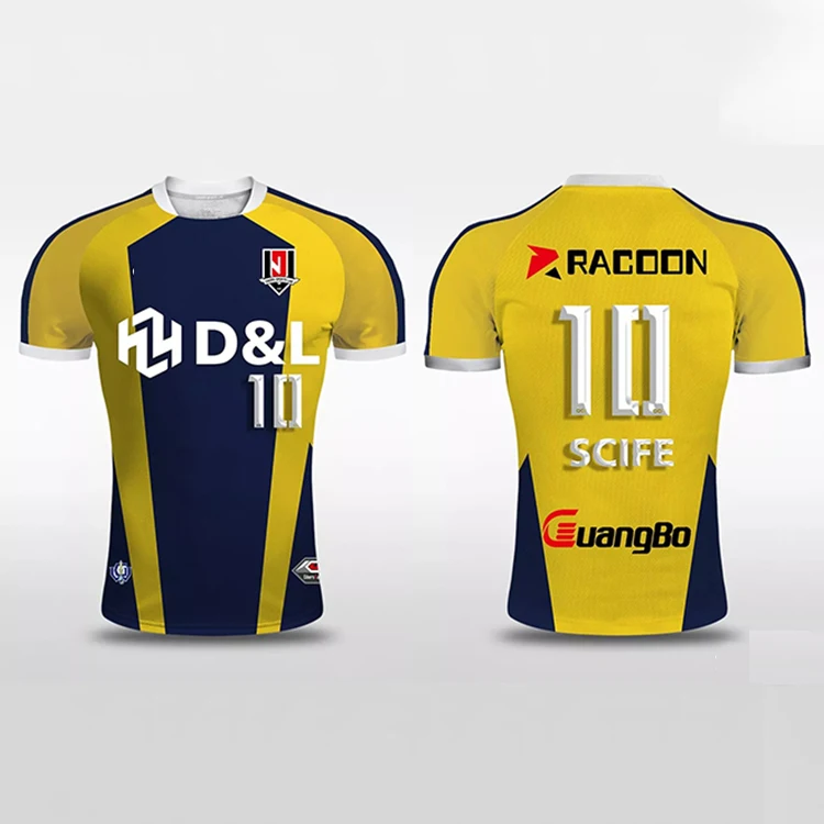 Дешевая Высококачественная желтая спортивная футболка с сублимационным дизайном для взрослых и детей, Футбольная форма, Футбольная форма