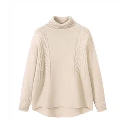 FYB Custom Long Sleeve Solid Color High Neck Pullover Female Winter Casual Women Knitted Sweater